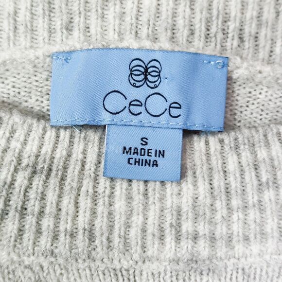 CeCe Women’s Sweater Casual Chic Festive Glam Shimmer Knit Light Gray Sequin S - Picture 7 of 8